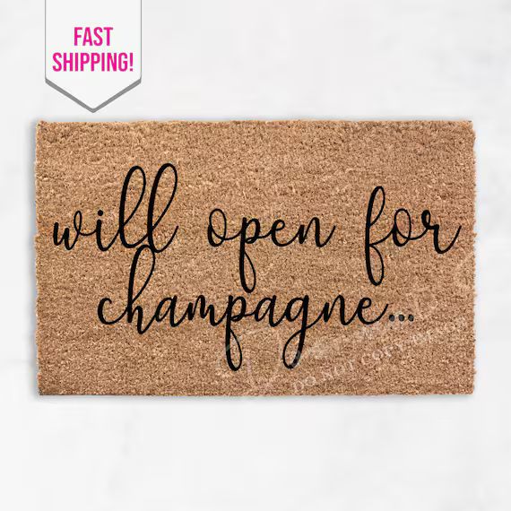 Will Open for Champagne Flocked Coir Doormat Outdoor Welcome | Etsy Canada | Etsy (CAD)