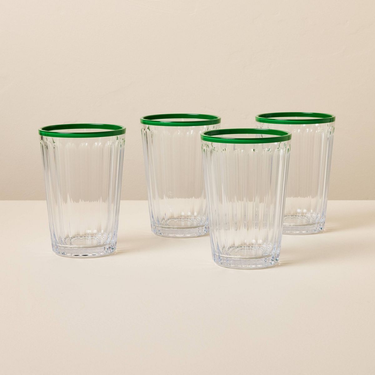 4pk 14.5oz Ribbed Plastic Tall Tumbler Green - Hearth & Hand™ with Magnolia | Target
