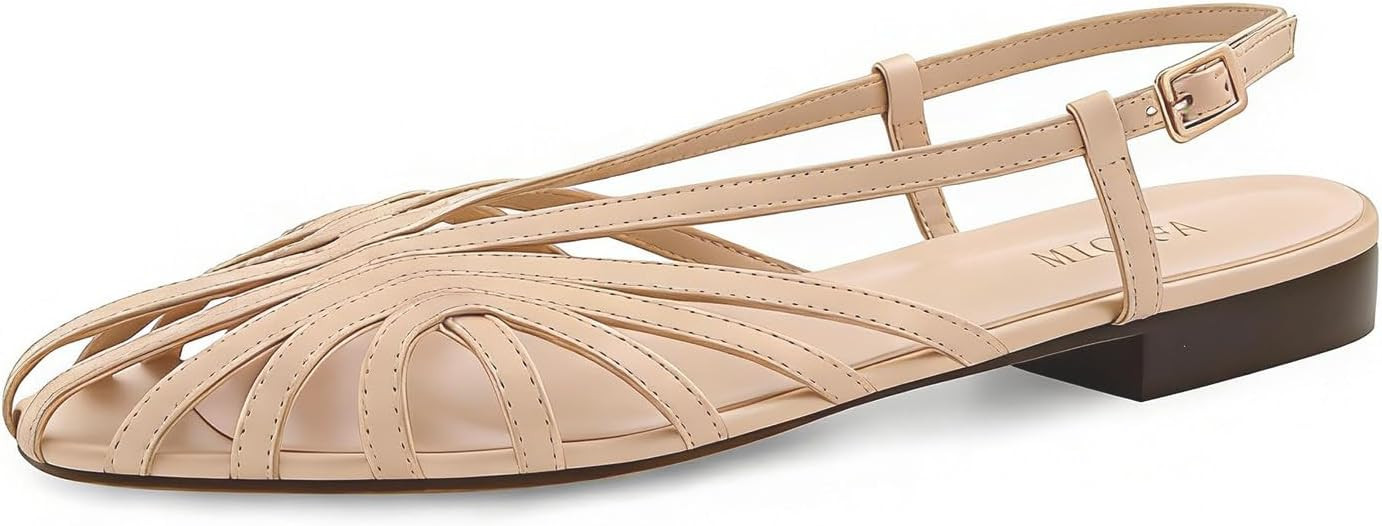 MICIFA Slingback Flat Sandals for Women Square Toe Low heel Sandal Buckle Strap Slip on Flats Sum... | Amazon (US)