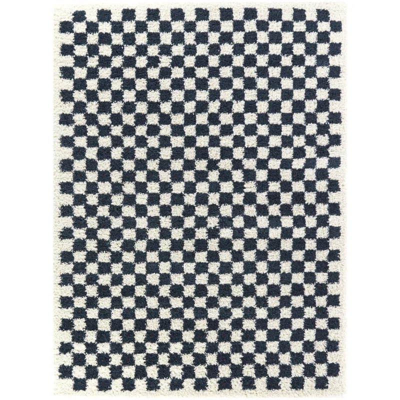 Walker Checkered Machine Woven Area Rug in Navy/White Shag | Wayfair North America