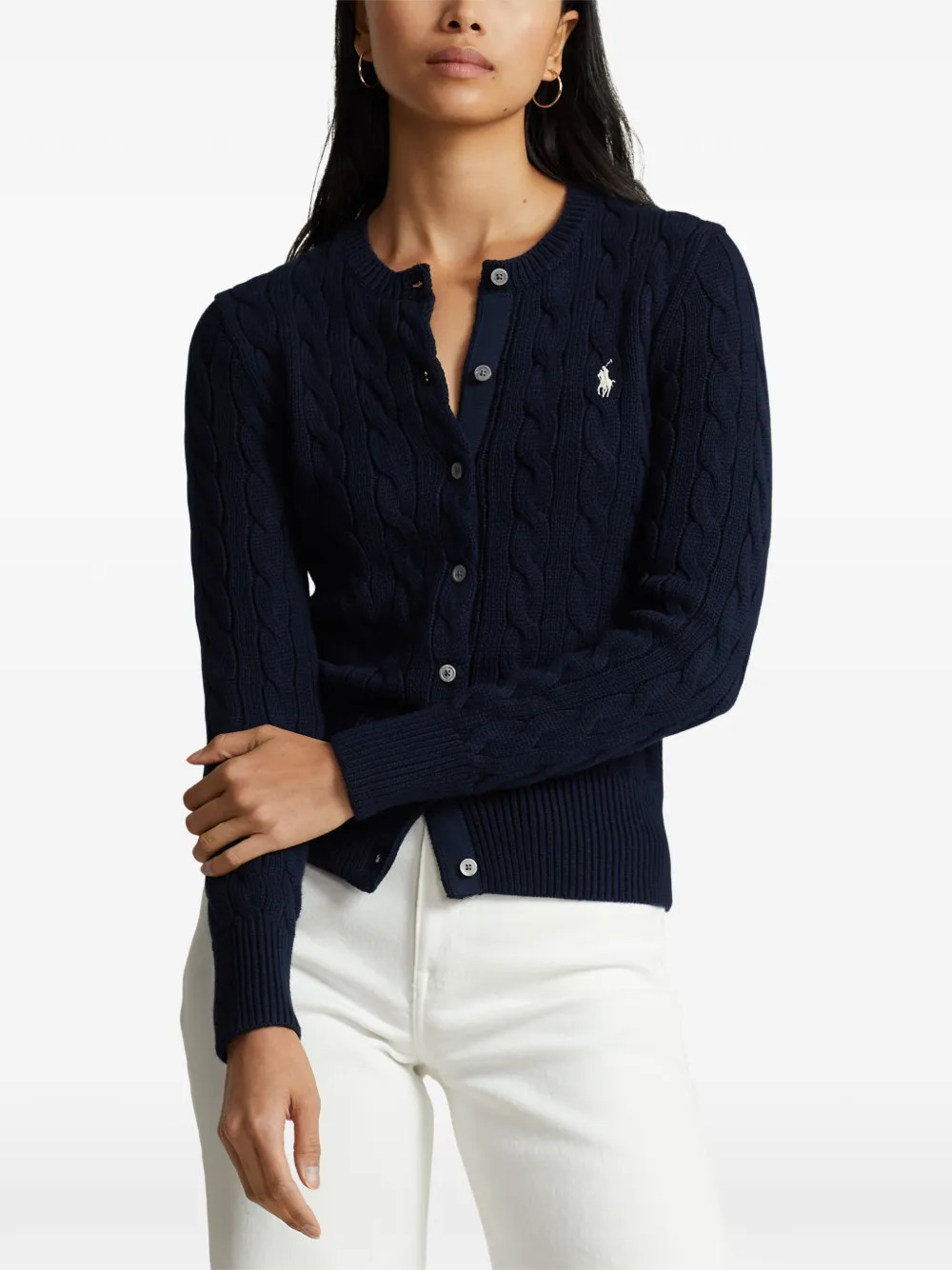 cable-knit logo-embroidered cardigan | Farfetch Global
