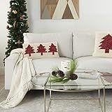 Mina Victory Holiday Pillows Xmas Tree Loops Ivory Red 12" X 24" Throw Pillow | Amazon (US)