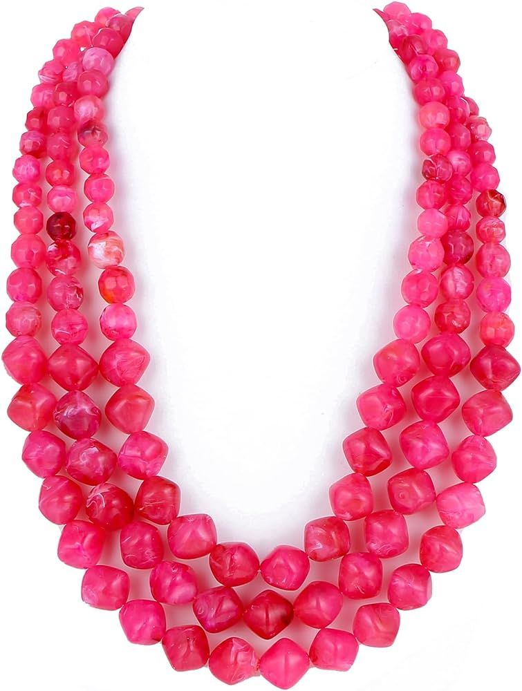Statement Necklaces for Women, 3 Layer Long Link Chain Necklace Acrylic Beaded Necklace, Chunky N... | Amazon (US)