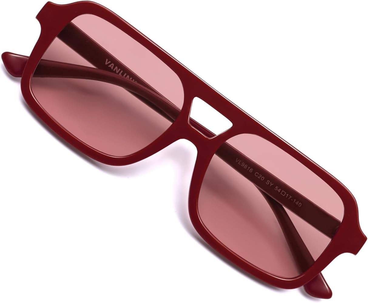 VANLINKER Retro 70s Square Aviator Sunglasses for Women Men Vintage Trendy Rectangle Sun Glasses ... | Amazon (US)