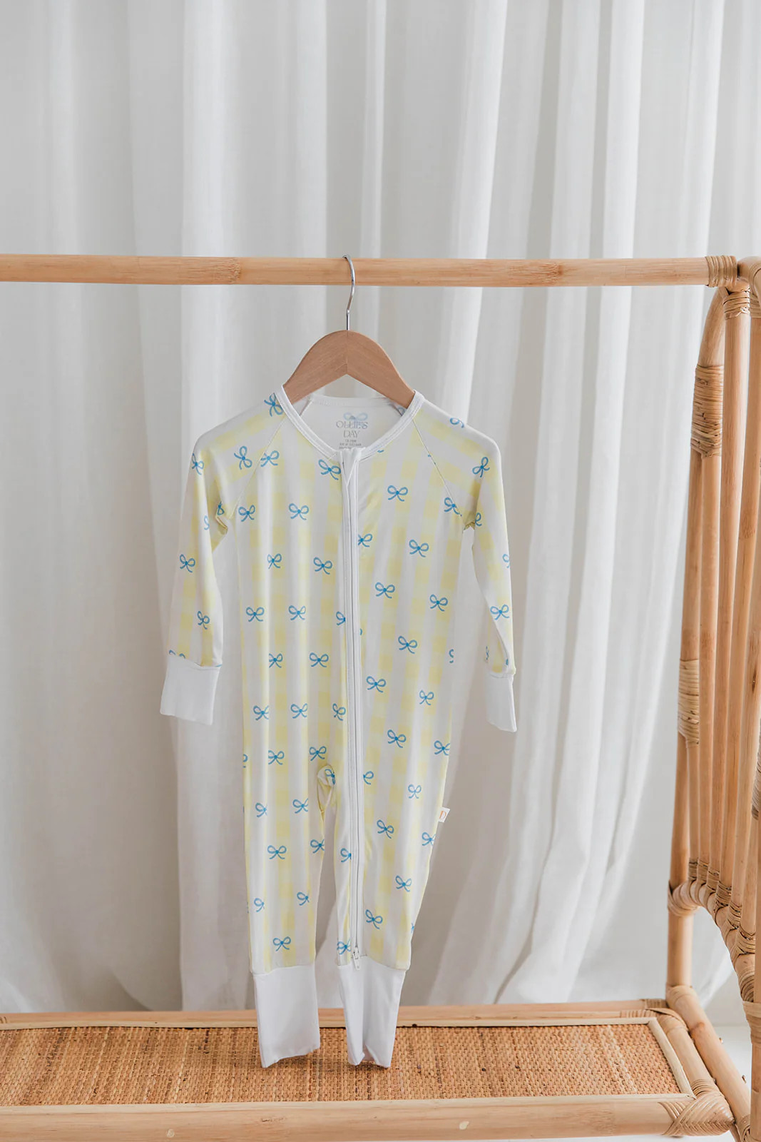 Coastal Gingham & Blue Bow Zippered Romper Loungewear | Ollie's Day