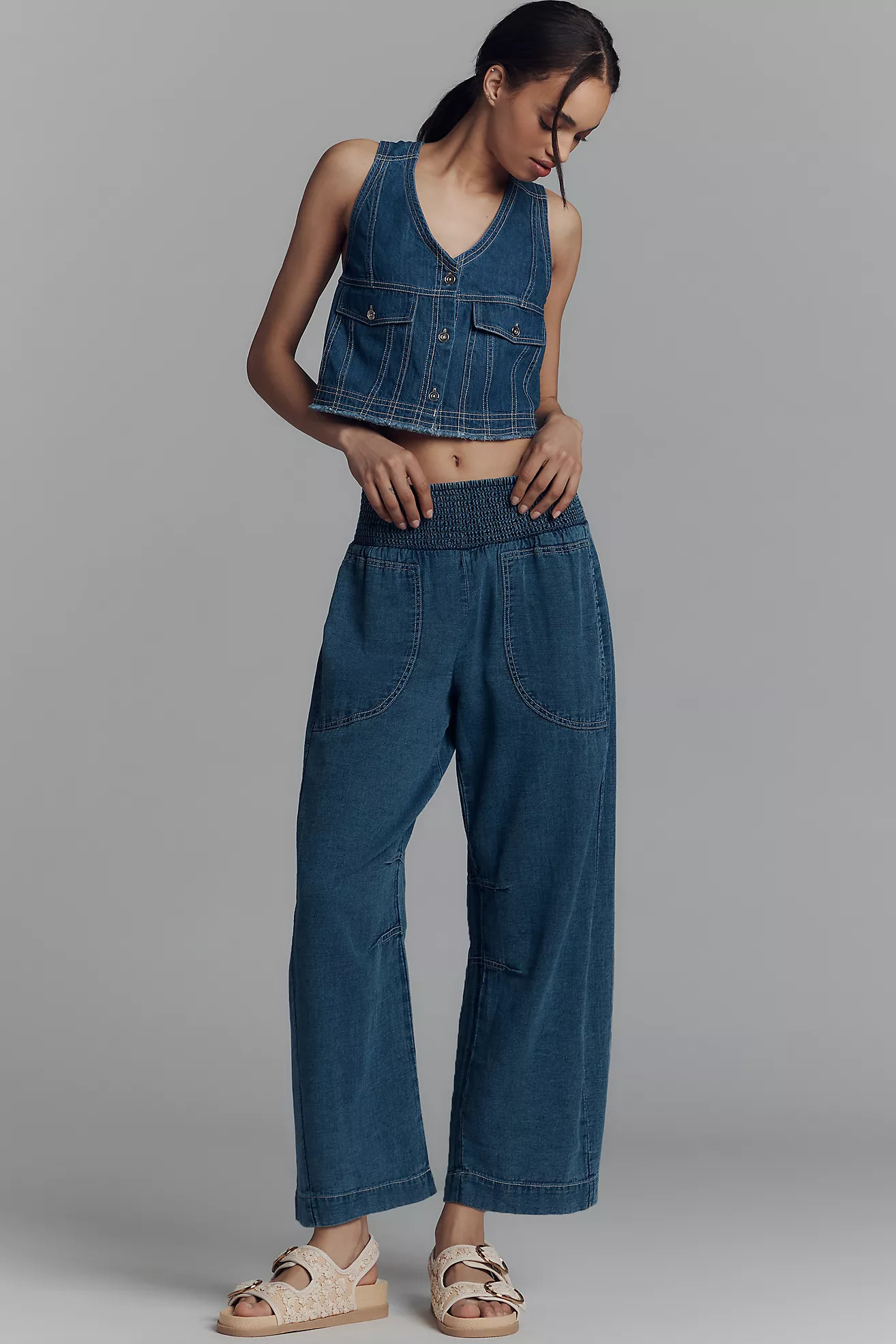 The Reese Smocked Pull-On Barrel Pants: Denim Edition | Anthropologie (US)