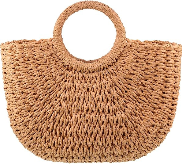 Straw Tote Bag Summer Beach Bag Handmade Straw Rattan Woven Handbag for Women Travel | Amazon (US)