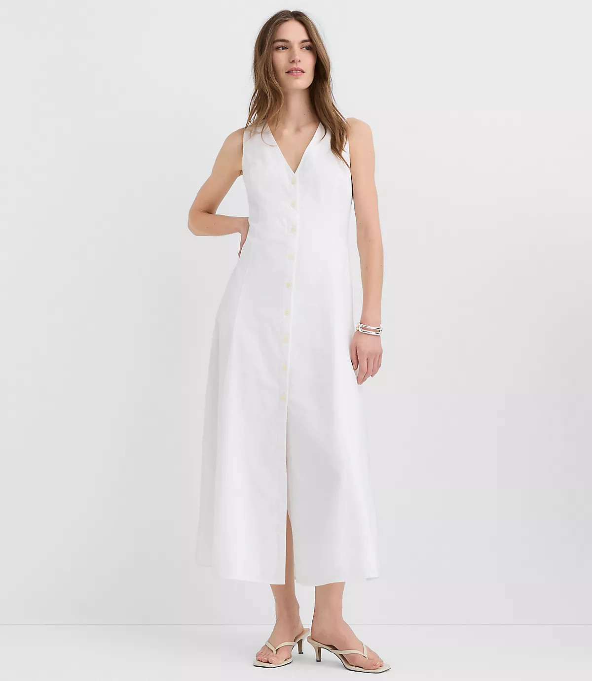 Petite Linen Cotton Vest Midi Dress | LOFT