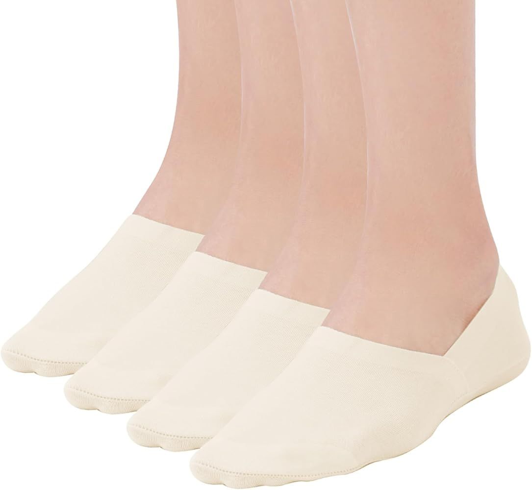 4 Pairs No Show Socks Women for Flats Cotton Ultra Low Cut Non-Slip Socks Invisible Hidden Socks ... | Amazon (US)