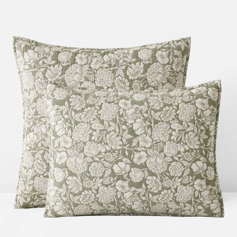 Kyla Floral Quilted Sham - Moss, Euro | The Company Store