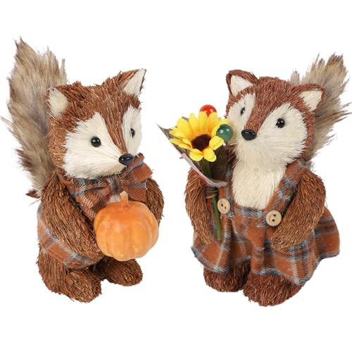 winemana 2 Pack Fall Decor Fox, Thanksgiving Decorations Indoor Sisal Foxes for Home Table Centerpiece Handmade Autumn Woodland Animal Friend Figurines with Pumpkin for Shelf Office Décor | Amazon (US)