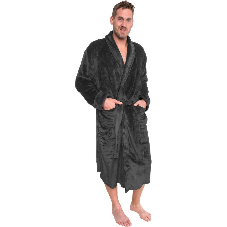 Ross Michaels Men's Robe - Mid-Length Plush Shawl Collar Bathrobe (Grey, 2X-Large) | Walmart (US)