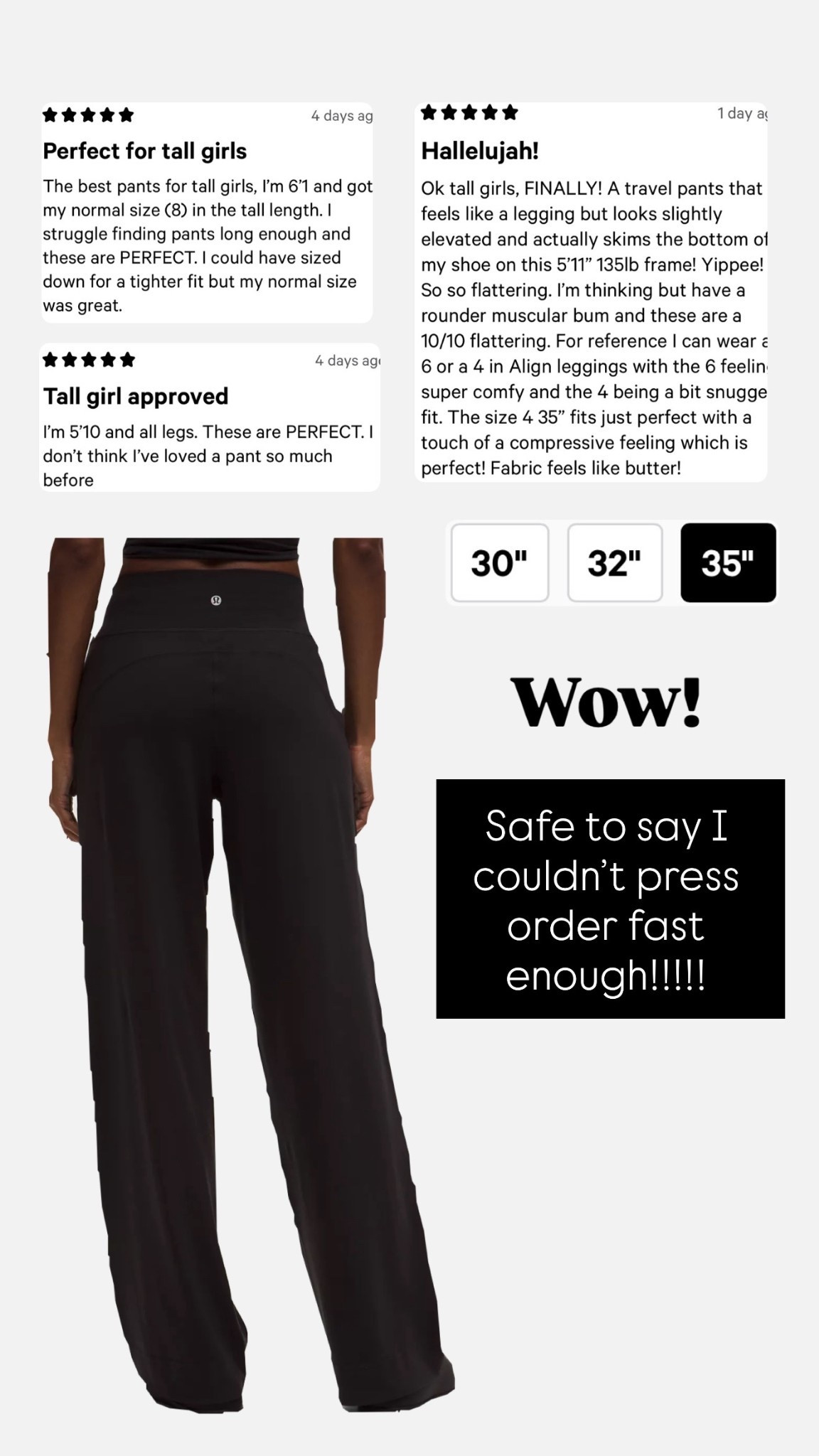 Ordered these so fast!!!!!! 35” inseam at Lululemon! 

#LTKActive #LTKSaleAlert #LTKTall