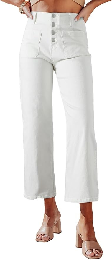 Sidefeel Women's Wide Leg Jeans High Waisted Zimbaplatinum Stretchy Straight Leg Jeans Buttoned L... | Amazon (US)