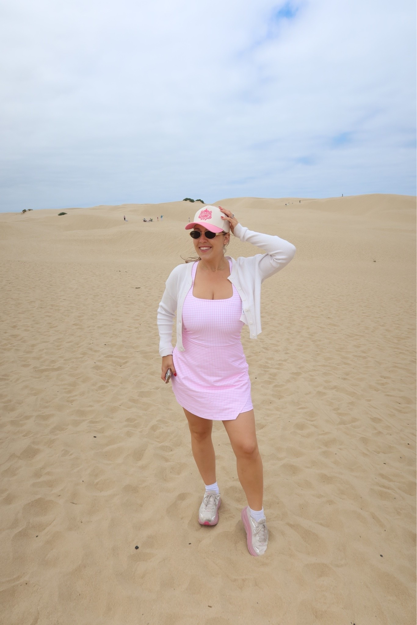 Pink gingham print 
Athletic dress
Workout dress
Pink workout fit
White cardigan every day sweater

#LTKTravel #LTKxAbercrombie #LTKActive