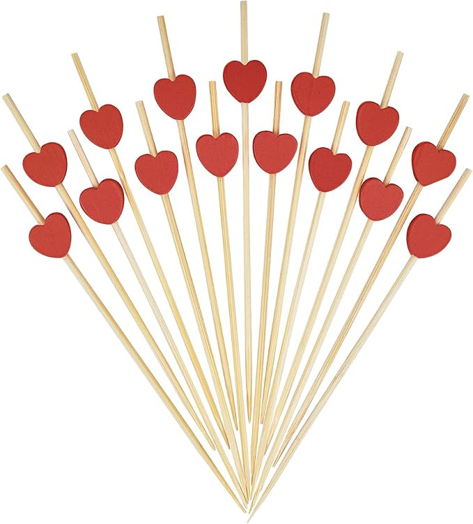 Minisland Red Heart Fancy Toothpicks for Appetizers 4.7 Inch Long Cute Bamboo Cocktail Picks Wedd... | Amazon (US)