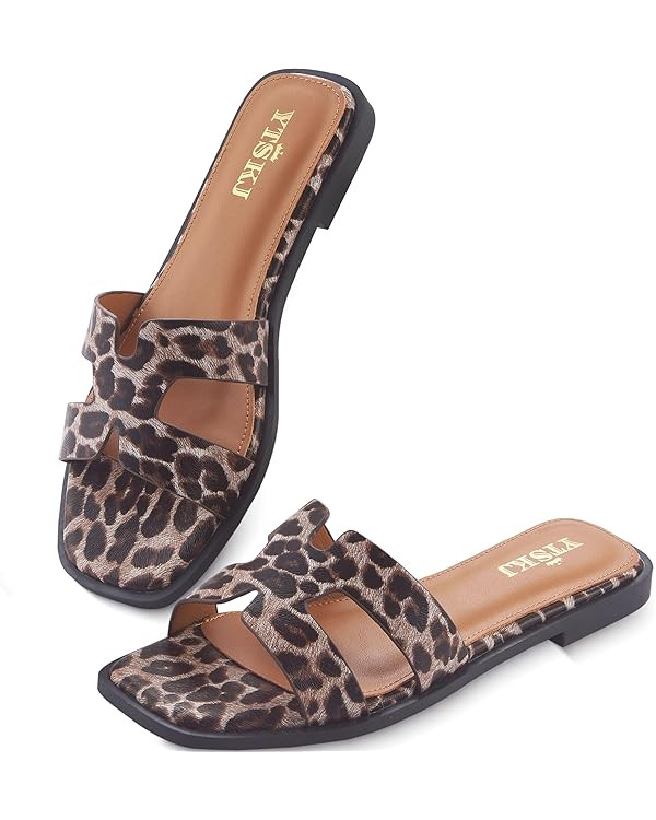 Sandals for Wome 2026 Dressy Slides Flat Open Toe Comfortable Soft Leather Slip On Ladies Casual ... | Amazon (US)