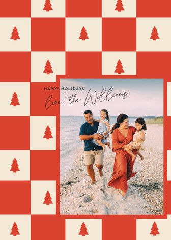 "Checkered Trees" - Customizable Grand Holiday Cards in Red by Anna Elder. | Minted