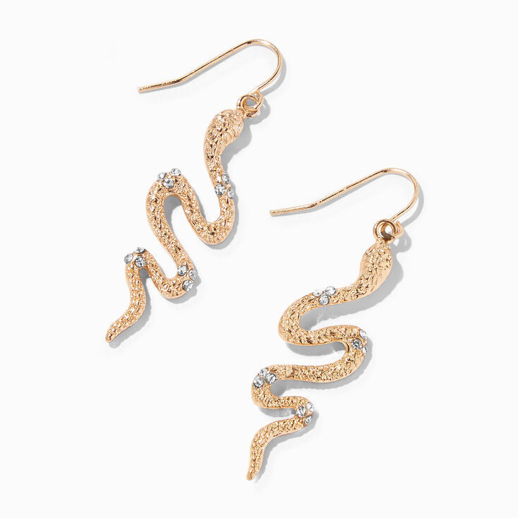 Gold 1.5" Embellished Snake Drop Earrings | Claire's (US)