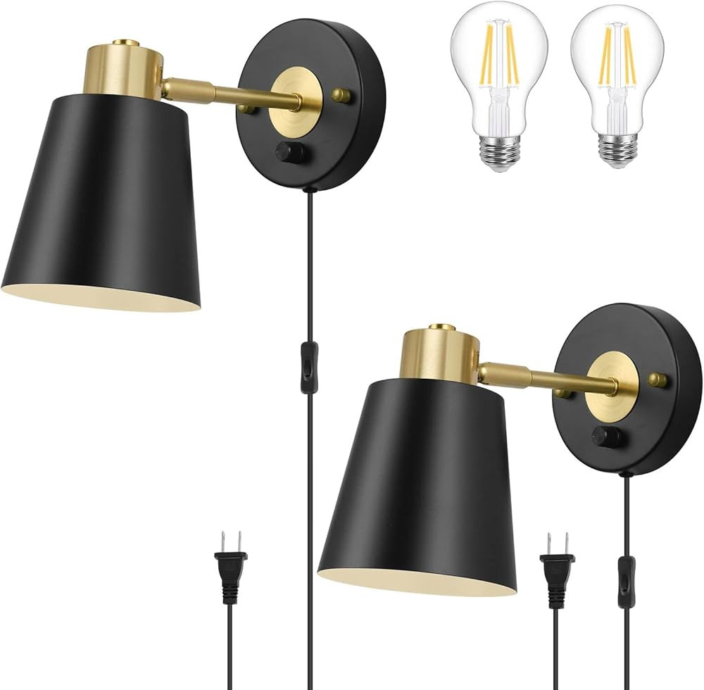 VATONI Wall Sconce Plug in, Dimmable Wall Sconces Adjustable Wall Lights with Plug in Cord and Dimme | Amazon (US)