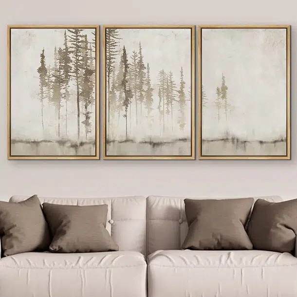Grunge Forest Tree Landscape Framed On Canvas 3 Pieces Print | Wayfair North America