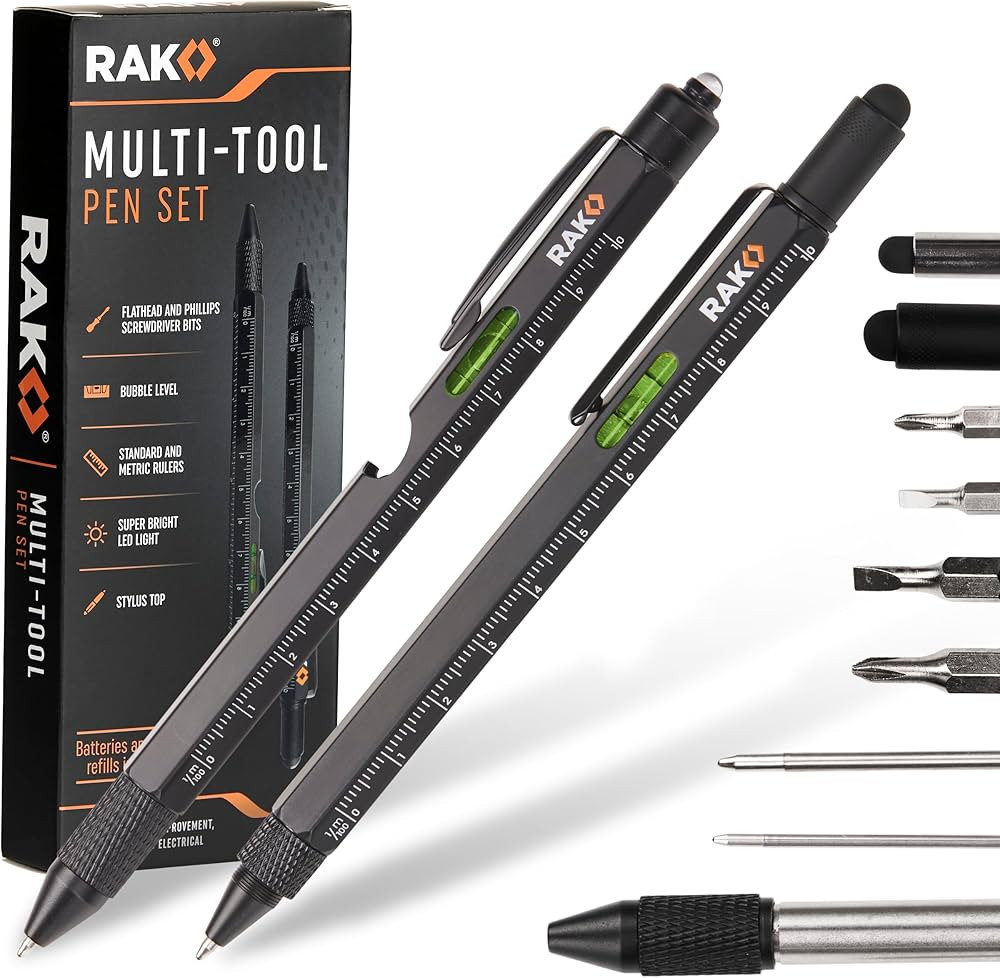 RAK Multitool Pen 2-Pack - Multi-Tool Pens with LED Light, Flathead & Phillips Screwdrivers, Leve... | Amazon (US)