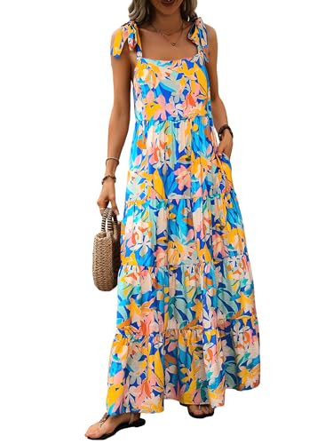 PRETTYGARDEN Women Dresses 2026 Summer Floral Sleeveless Maxi Dress Casual Spaghetti Strap Tiered... | Amazon (US)