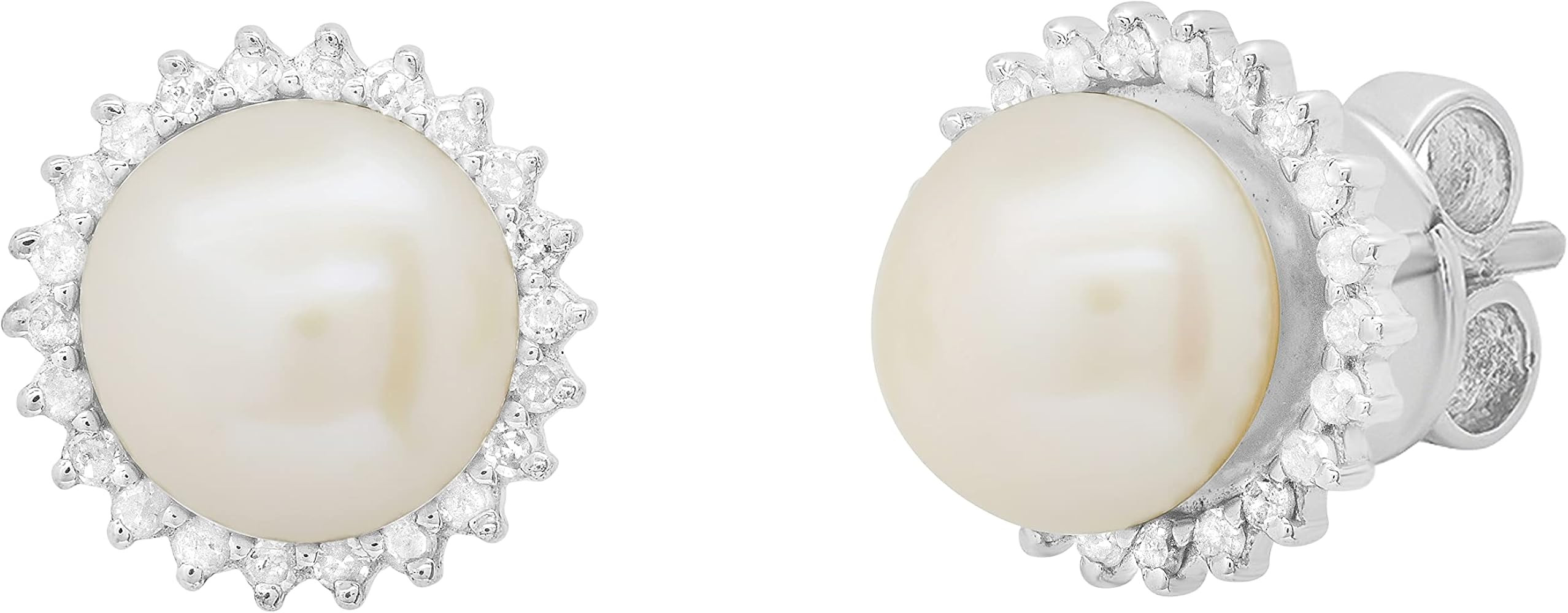 Dazzlingrock Collection Round 7mm Freshwater Cultured Pearl with 0.19 CT White Diamond Halo Style... | Amazon (US)