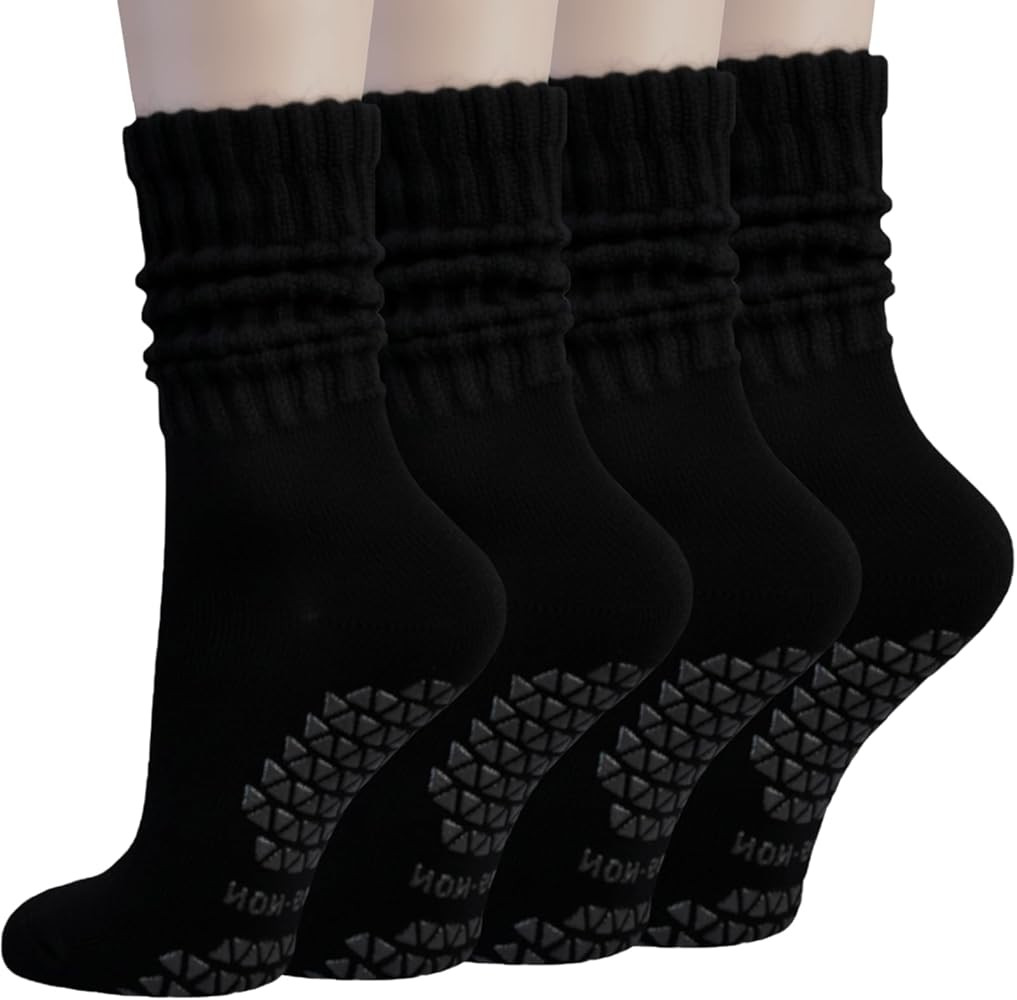 Slouchy Socks for Women,Pilates Socks with Grips for Women Non Slip Yoga Scrunch Crew Sock Barre ... | Amazon (US)