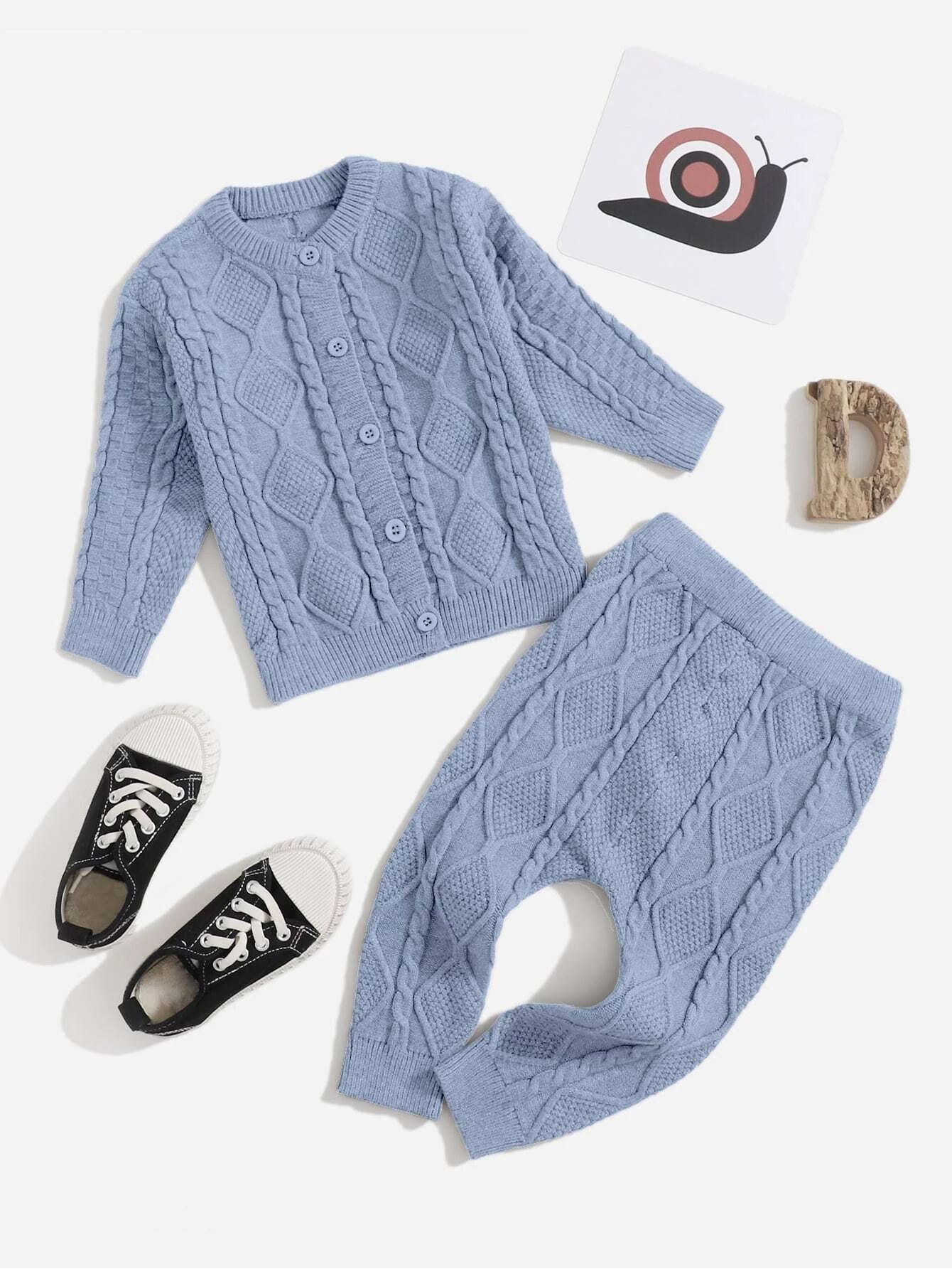 Baby Cable Knit Cardigan With Knit Pants | SHEIN