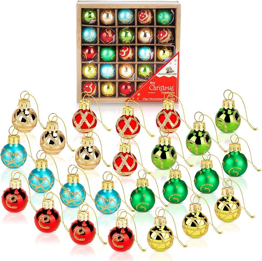 1 Inch Mini Vintage Multi Color Glass Ball Christmas Ornaments Set of 25 Balls | Miniature Christ... | Amazon (US)