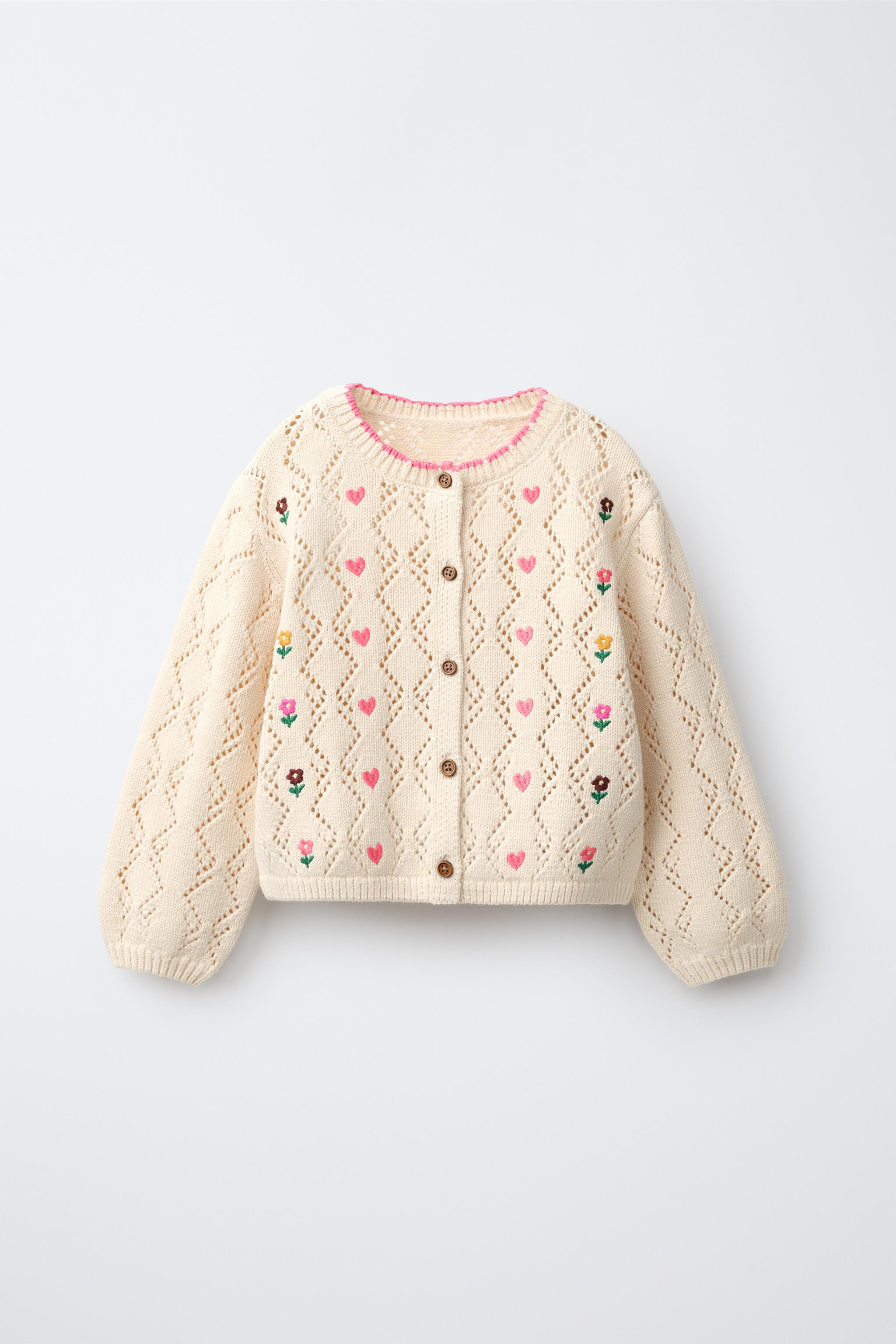 OPENWORK KNIT CARDIGAN WITH EMBROIDERED HEARTS | Zara US