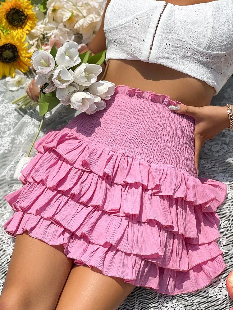 Shirred Layered Hem Skirt | SHEIN