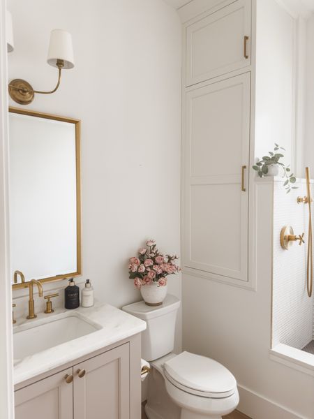 Light and bright spring powder room with creamy whites, gold detail, and faux florals. Love the easy swap of faux florals for a simple seasonal look

Home finds, spring style, powder room, gold detail, creamy whites, neutral home, aesthetic finds, gold hardware, light and bright, faux floral, spring bathroom, Target style, One King’s Lane, Wayfair, found it on Amazon, bright and airy, shop the look!#LTKhome #LTKstyletip

#LTKSeasonal