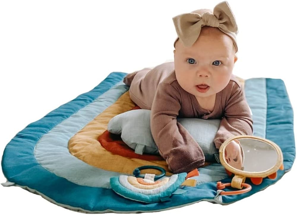 Itzy Ritzy Tummy Time Play Mat, Includes Cloud-Shaped Bolster, Mirror & Crinkle Sound Toy, Rainbo... | Amazon (US)