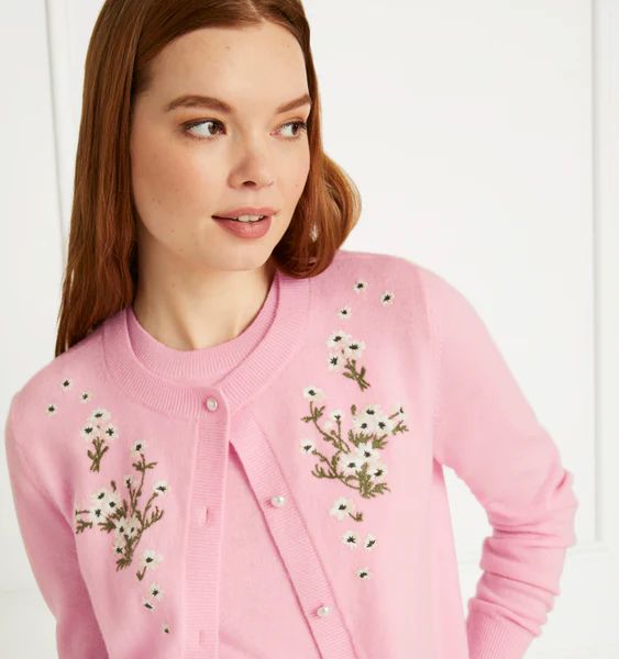 The Audrey Cardigan - Pink Merino Wool with Embroidery | Hill House Home