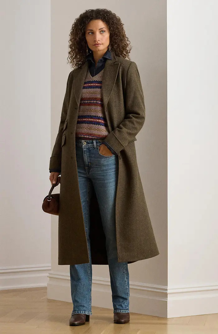 Longline Plaid Wool Blend Reefer Coat | Nordstrom