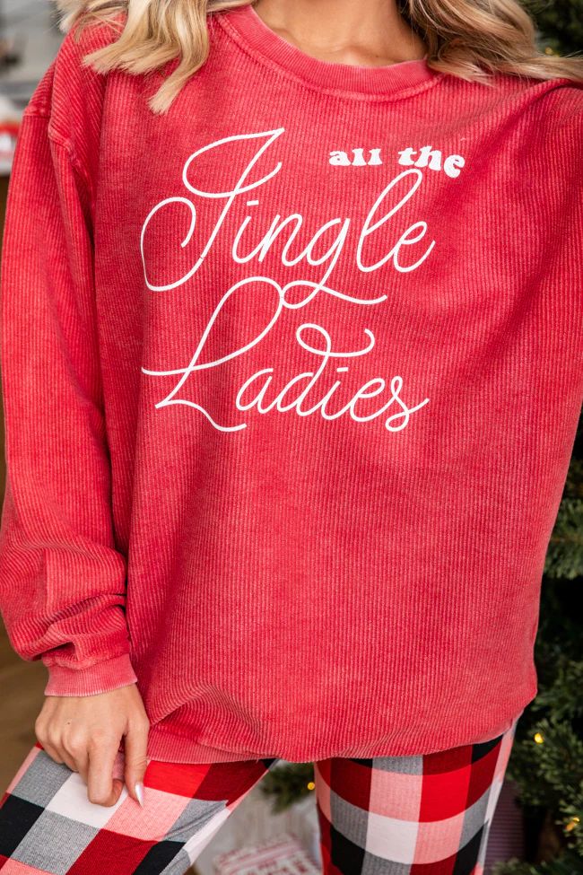 All The Jingle Ladies Red Corded Graphic Sweatshirt | Pink Lily