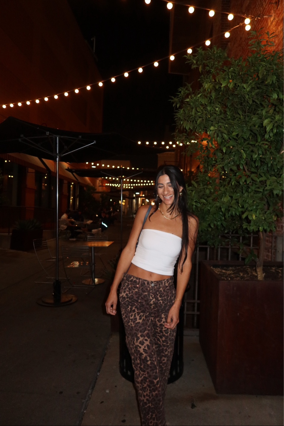 Abercrombie leopard print pants white tube top 