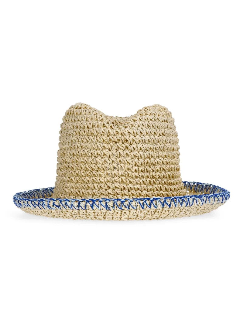 No Boundaries Straw Fedora, Women's, Blue | Walmart (US)