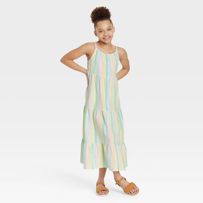 Girls' Tiered Sleeveless Woven Maxi Dress - Cat & Jack™ | Target