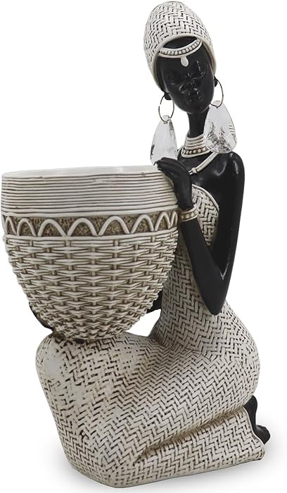 Handmade White African Tribal Woman Sculpture - Crystal Earrings & Basket Statue, Ivory Resin Hom... | Amazon (US)