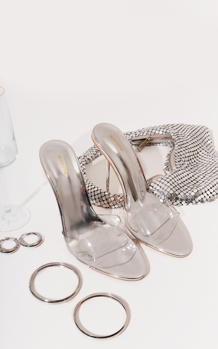 Silver Metallic Wide Fit PU Point Toe Stiletto Heeled Mules | PrettyLittleThing US