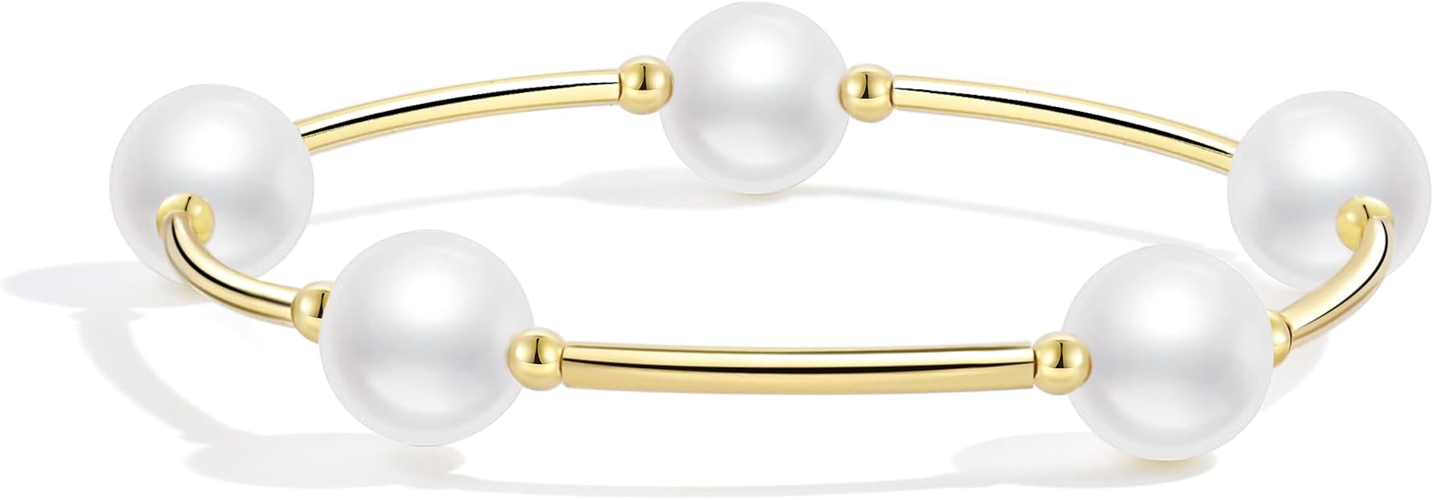 Amazon.com: SKENUDY White Blessing Bracelets For Women 14k Gold Plated Handmade Elegant Crystal 12mm lucky Pearls Bracelet Wedding For Women Gift: Clothing, Shoes & Jewelry | Amazon (US)