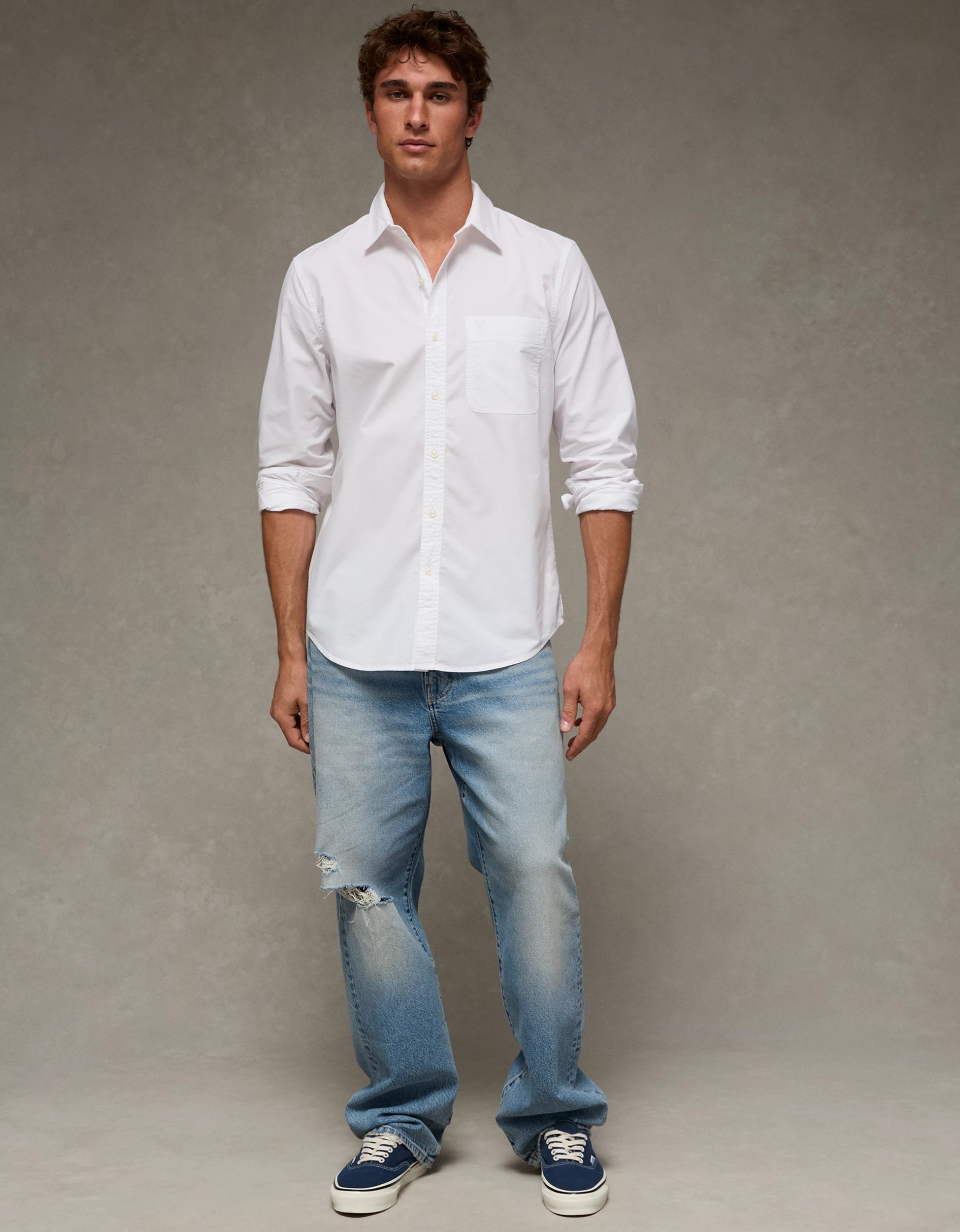 AE Slim Fit Poplin Button-Up Shirt | American Eagle Outfitters (US & CA)