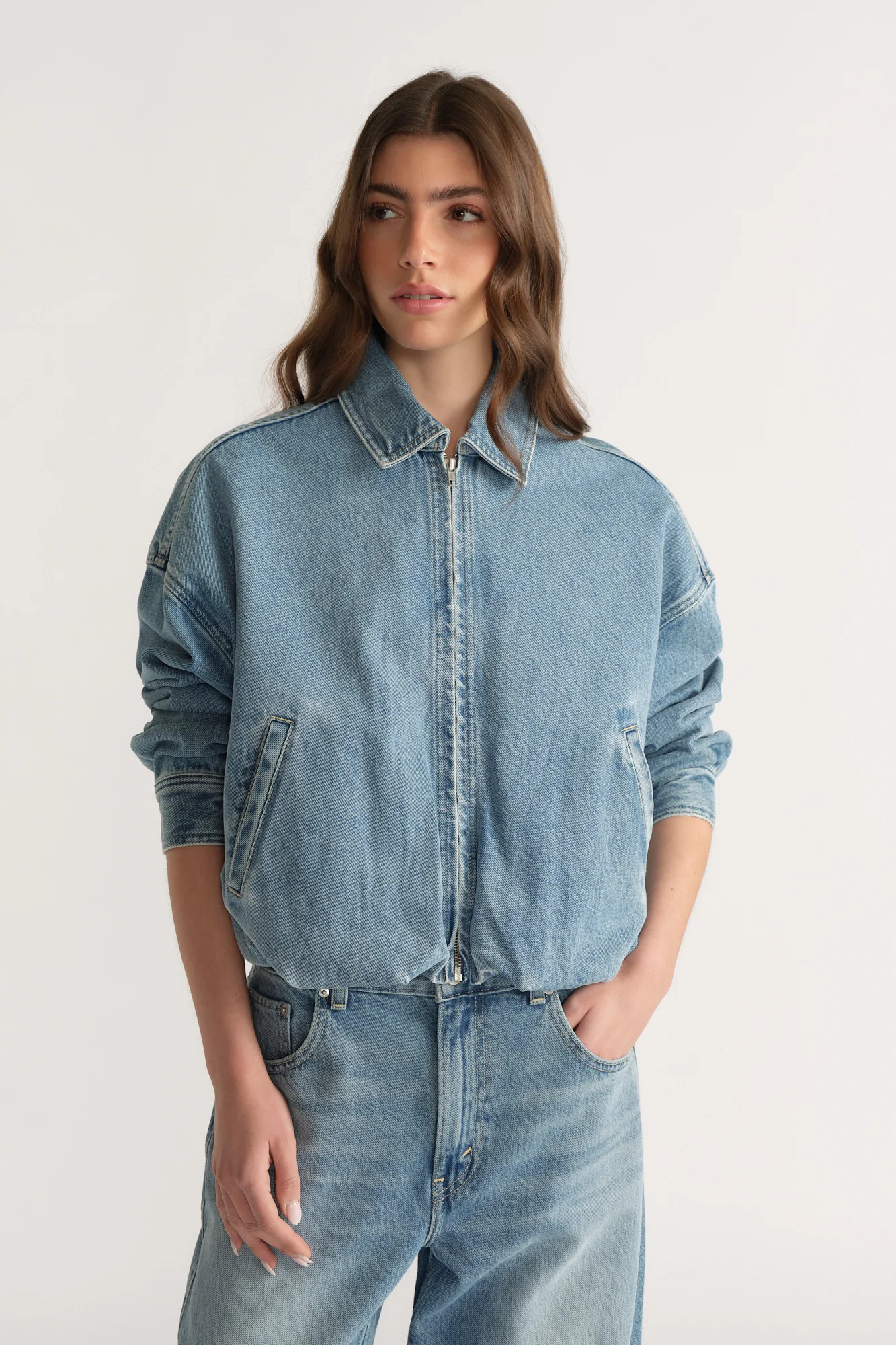 D-Luxe Denim Bomber Jacket - Como Blue | DECJUBA