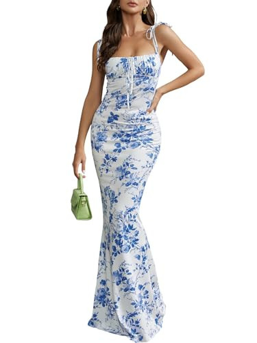 KUTUMAI Women's Summer Floral Bodycon Maxi Dress Spaghetti Strap Sleeveless Boho Long Dresses BFloral L | Amazon (US)