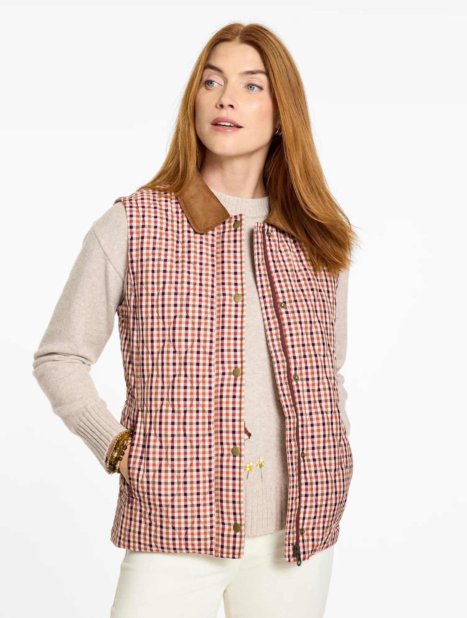 Plus Petite - Plaid Quilted Vest - Rich Burgundy - X Talbots | Talbots