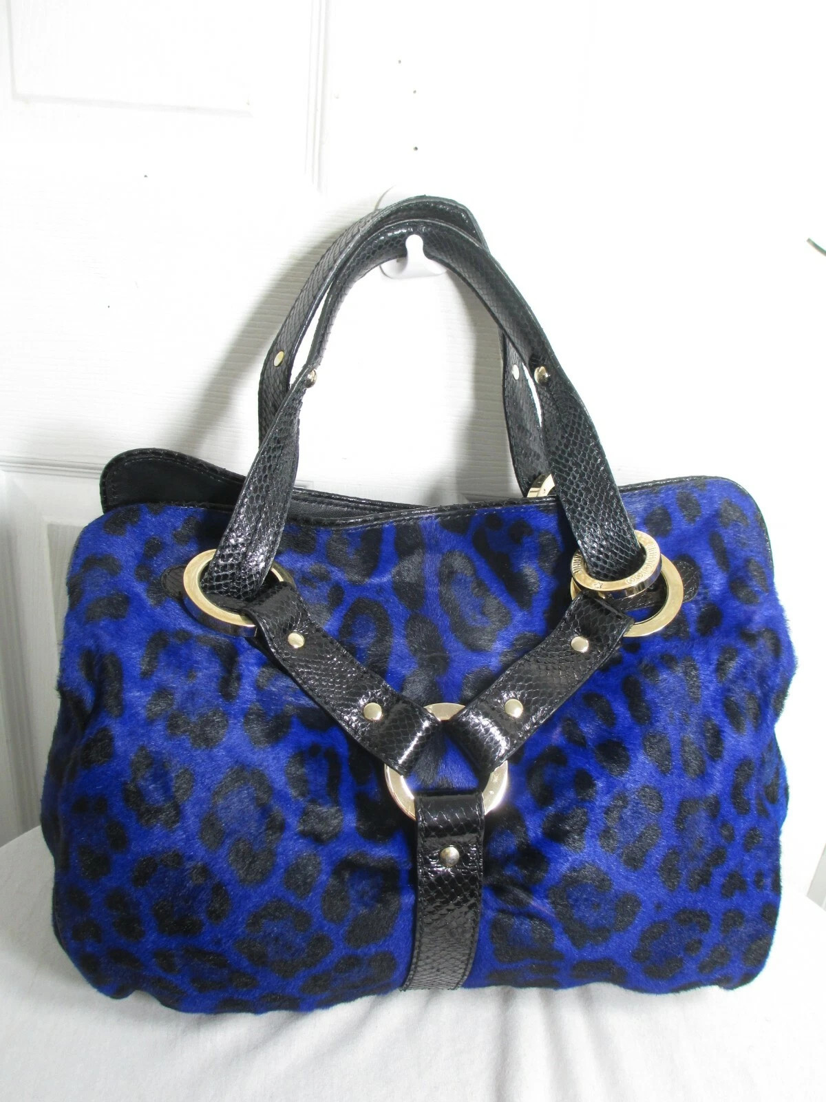 JIMMY CHOO ODETTE COBALT LEOPARD PRINT PONY HAIR LARGE TOTE $3295 | eBay US
