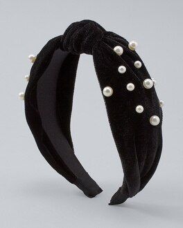 Faux Pearl-Trim Velvet Knotted Headband | White House Black Market